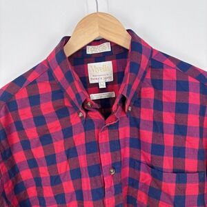 Vintage Viyella x Patrick James Shirt Mens L‎ Red Blue Buffalo Check Wool Blend